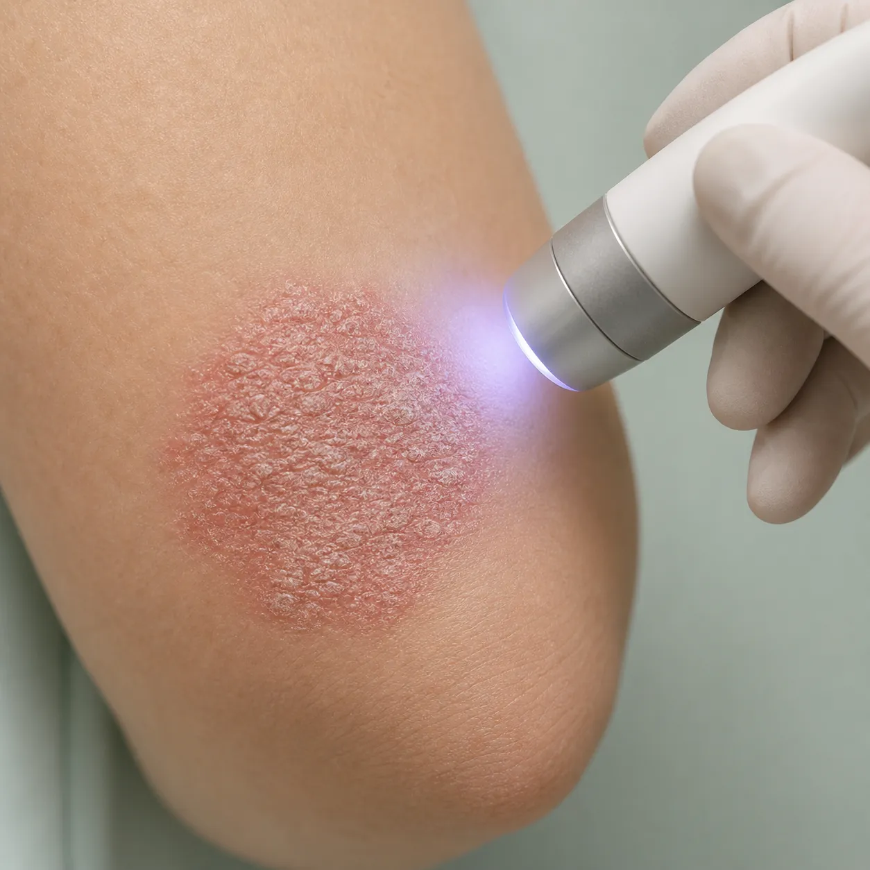 Lichttherapeutische Behandlung einer Psoriasis-Stelle