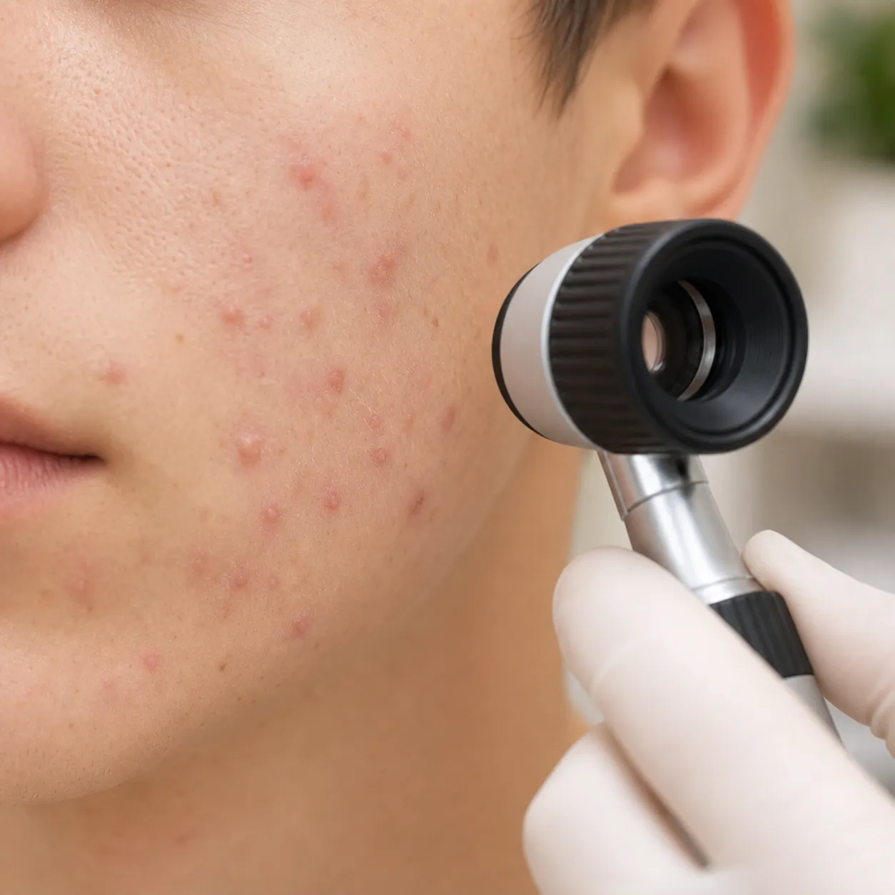 Dermatologische Untersuchung bei jugendlicher Akne